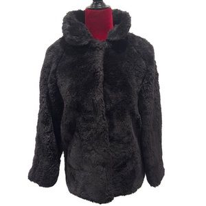 HOJ Luxury Faux Fur Coat With Canvas Sketch Print Inside Lining
